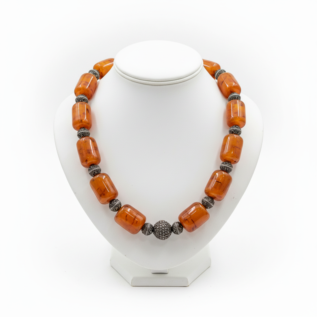 Necklace in sterling silver with authentic amber (PE-70C)