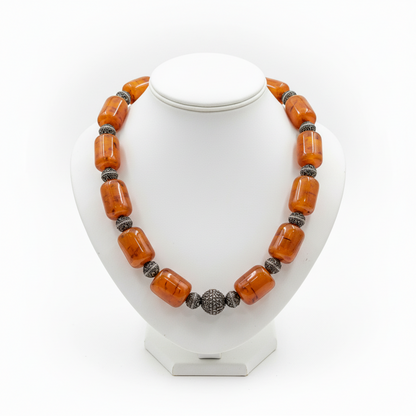 Necklace in sterling silver with authentic amber (PE-70C)