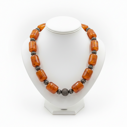 Necklace in sterling silver with authentic amber (PE-70C)