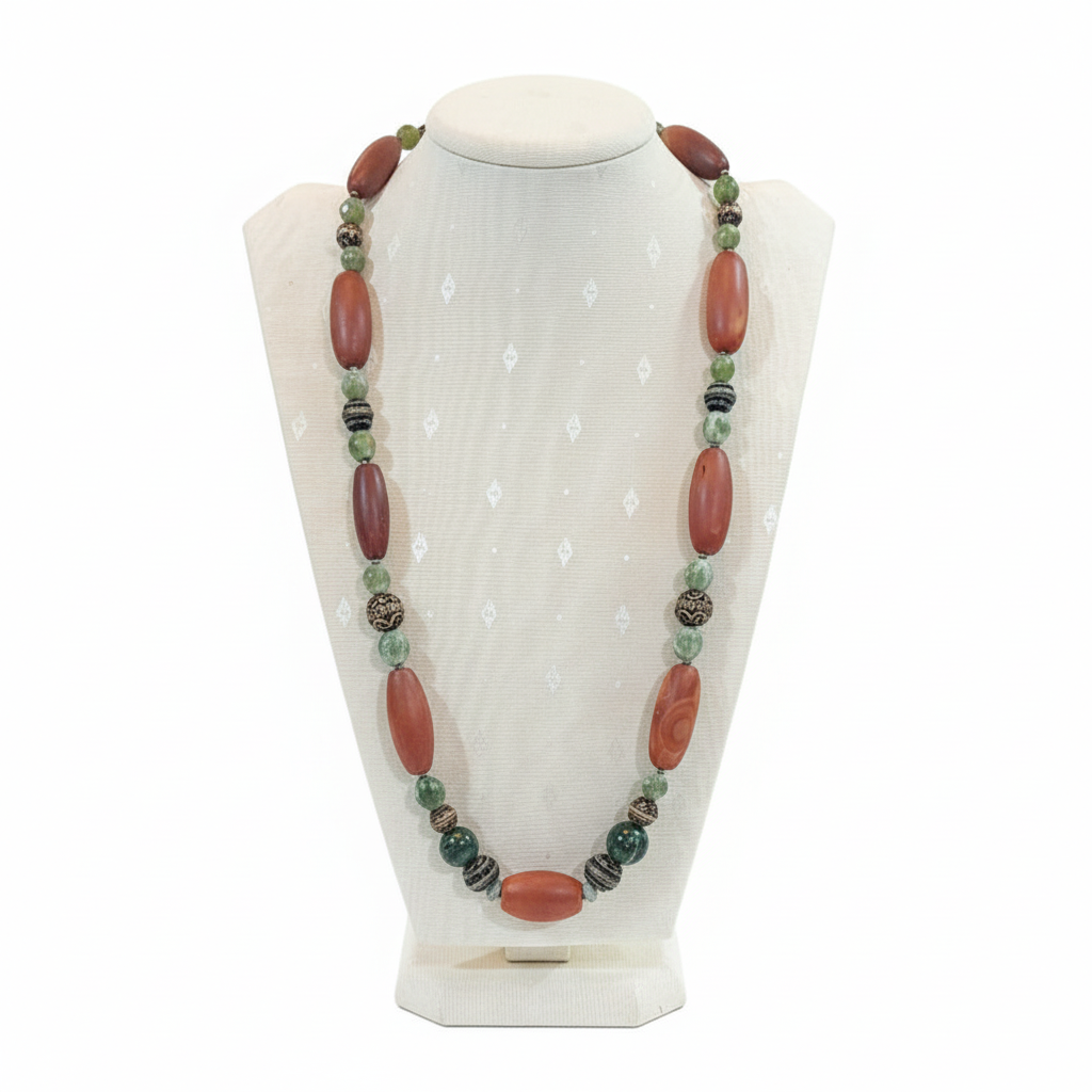 Necklace in sterling silver with old benzahir stones and old carnelian (PE-69C)