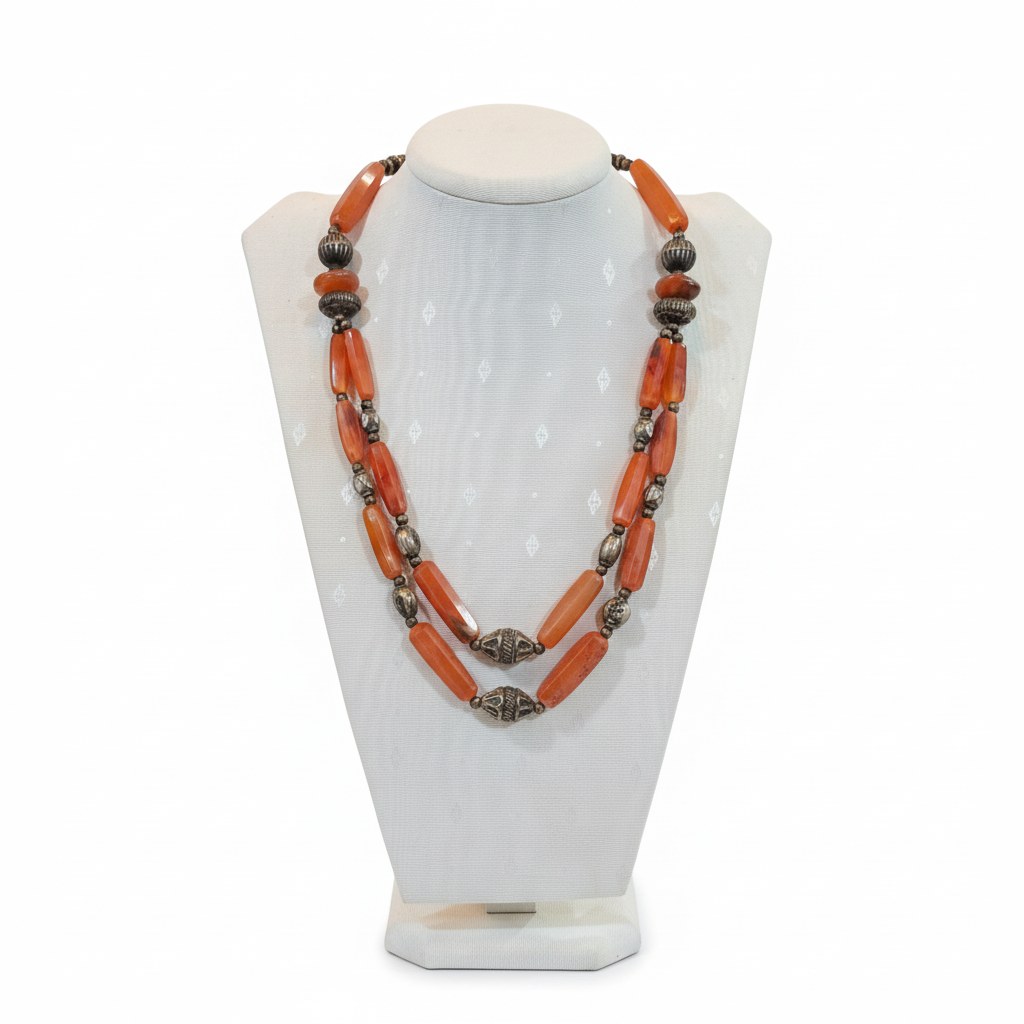 Necklace in sterling silver with old carnelian (PE-69A)