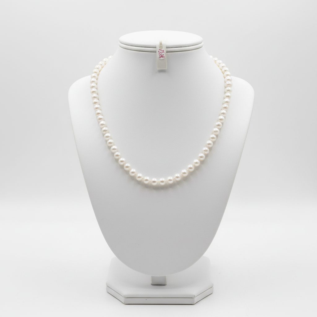 Necklace in white Aqua pearls with 18k gold closure (PE-97)