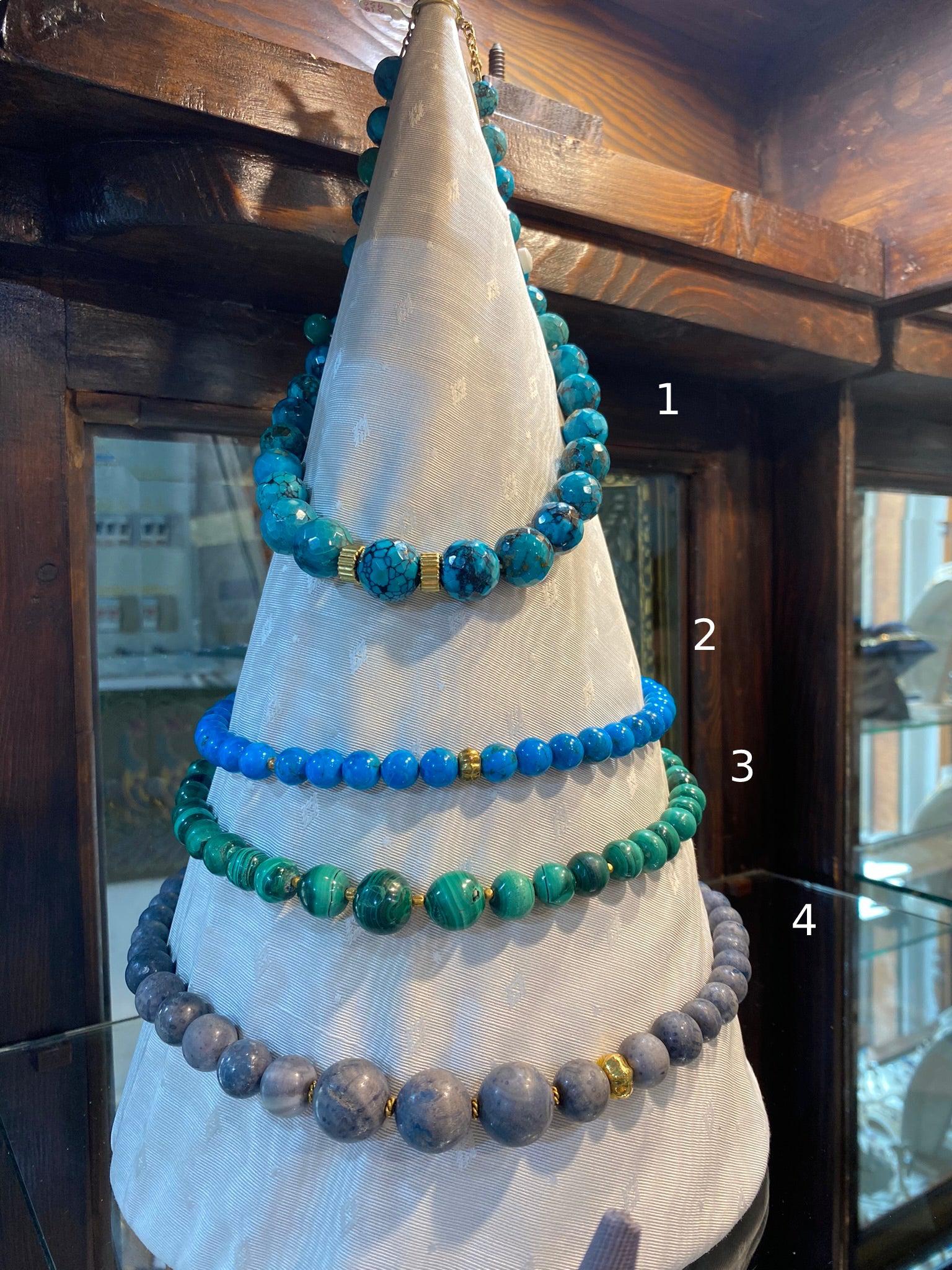 Necklace with Blue Coral (Acozi) stones and gold 18k elements