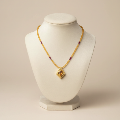 Necklace with Citrine, rubies and Citrine medallion in 18k gold (PE-43)