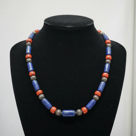 Necklace with Lapis Lazuli & Red Coral and sterling silver elements