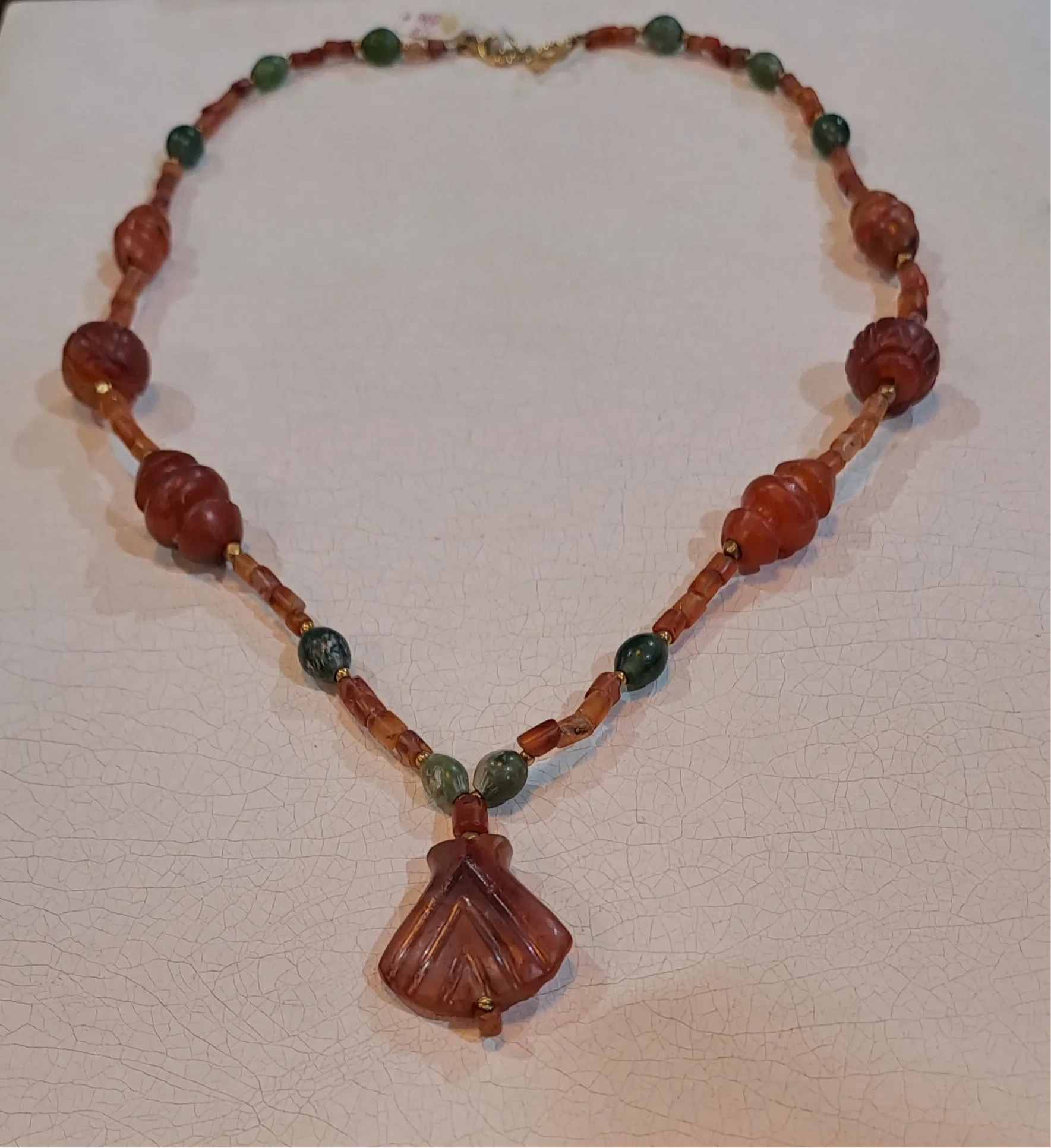 Necklace with Old Carnelian, Benzahir and gold 18k elements