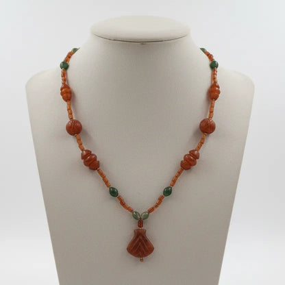 Necklace with Old Carnelian, Benzahir and gold 18k elements