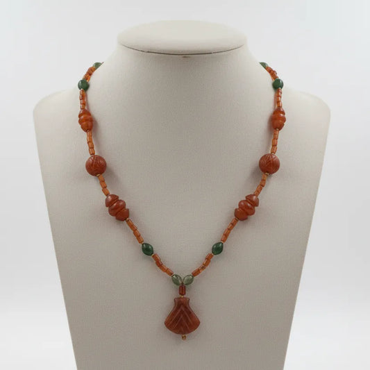 Necklace with Old Carnelian, Benzahir and gold 18k elements