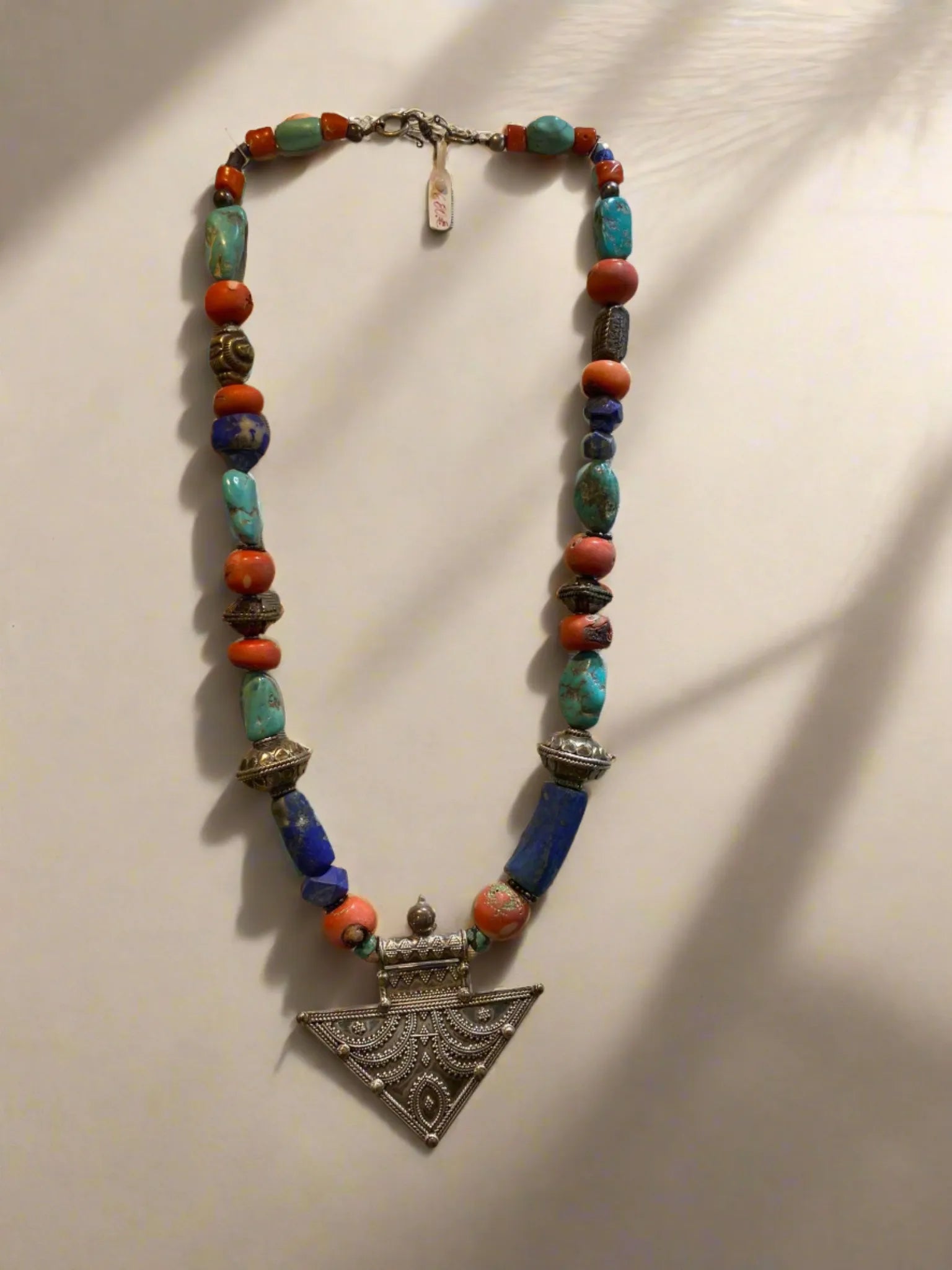 Necklace with Old Lapis Lazuli, Turquoise & Carnelian stone, with sterling silver elements - Dinos-Virginia