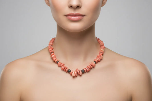 Necklace with baroque Pink Coral Stones (Angel Skin) and Silver Elements