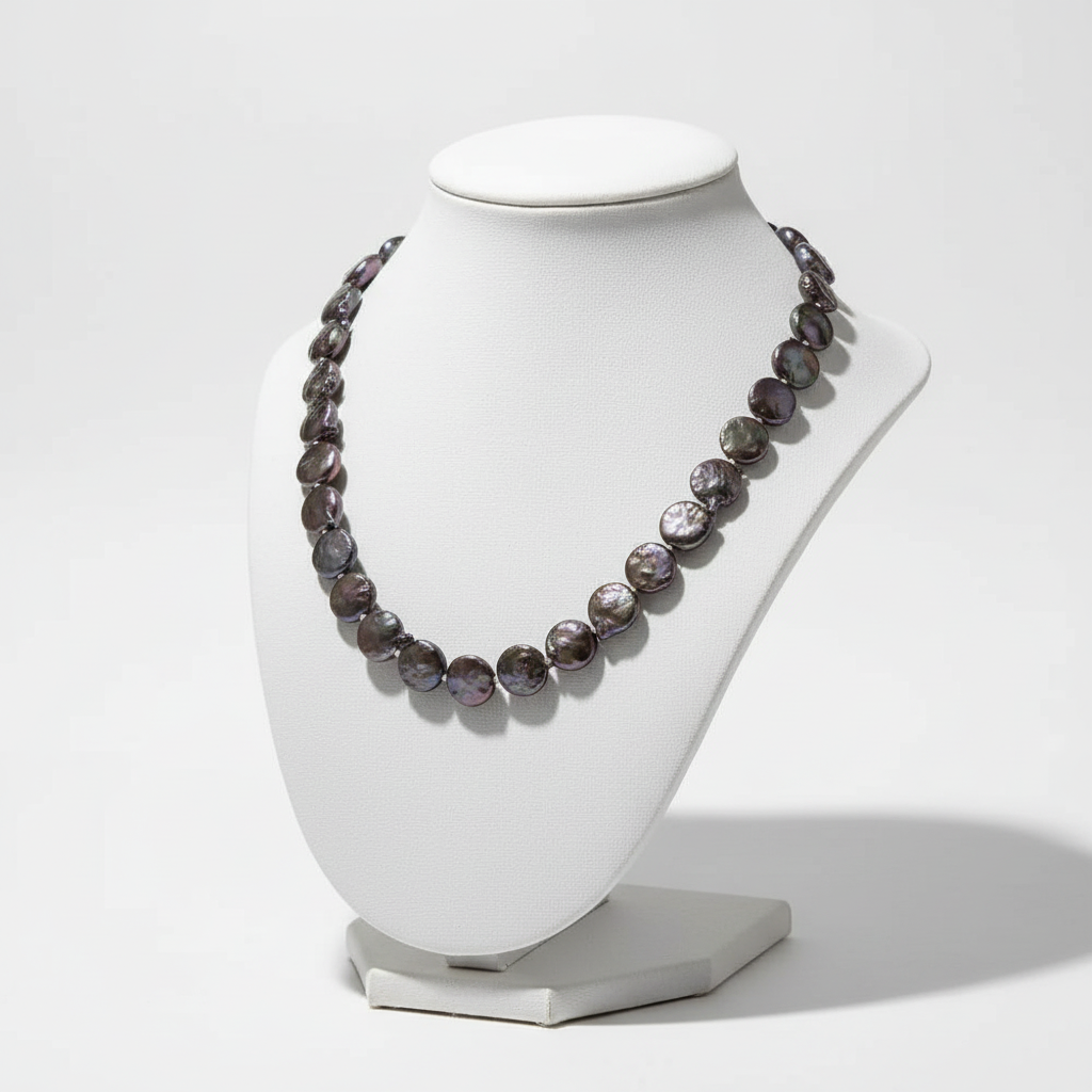 Necklace with black Keishi pearls and 18k gold clasp (PE-23)