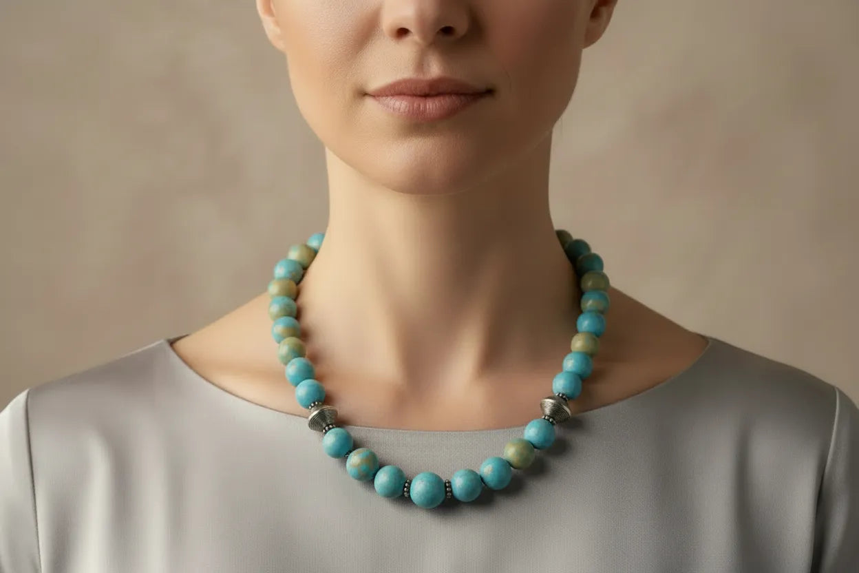 Necklace with old Arizona Turquoise stones & sterling silver elements