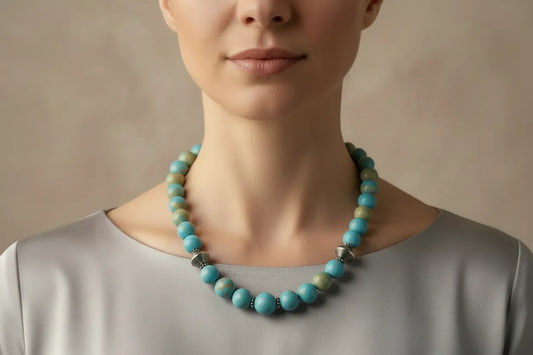 Necklace with old Arizona Turquoise stones & sterling silver elements