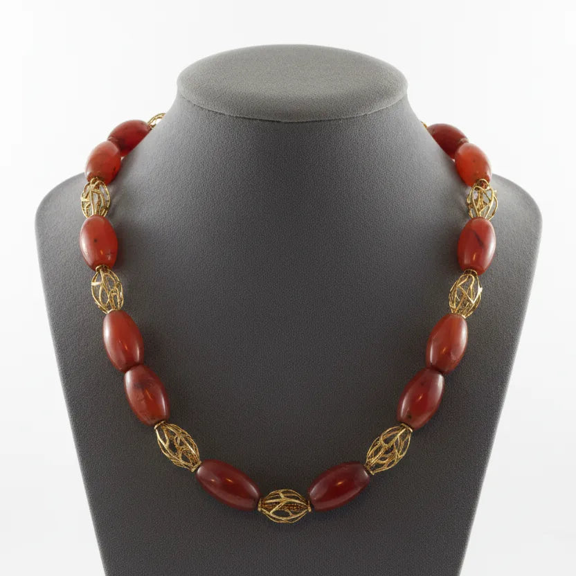 Necklace with old Carnelian and gold 18k elements