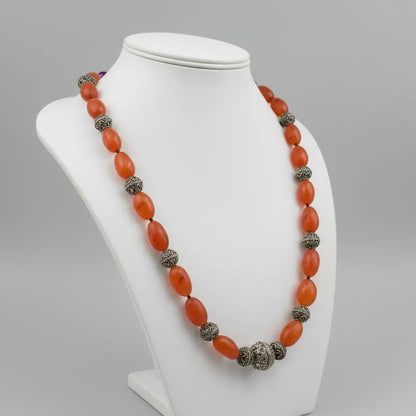 Necklace with old Carnelian stones & sterling silver elements