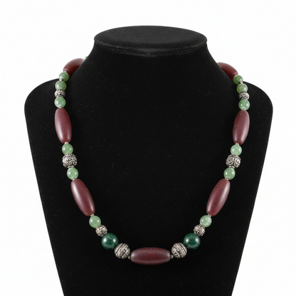 Necklace with old carnelian, green Benzhahr & sterling silver elements - Dinos Virginia Jewelry