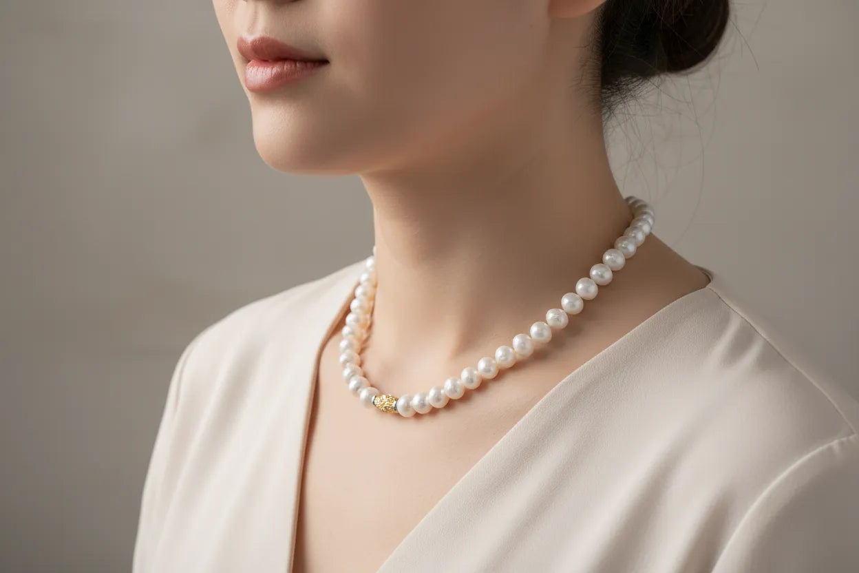 Necklace with potato shape pearls with 18k gold closure, one of a kind closure