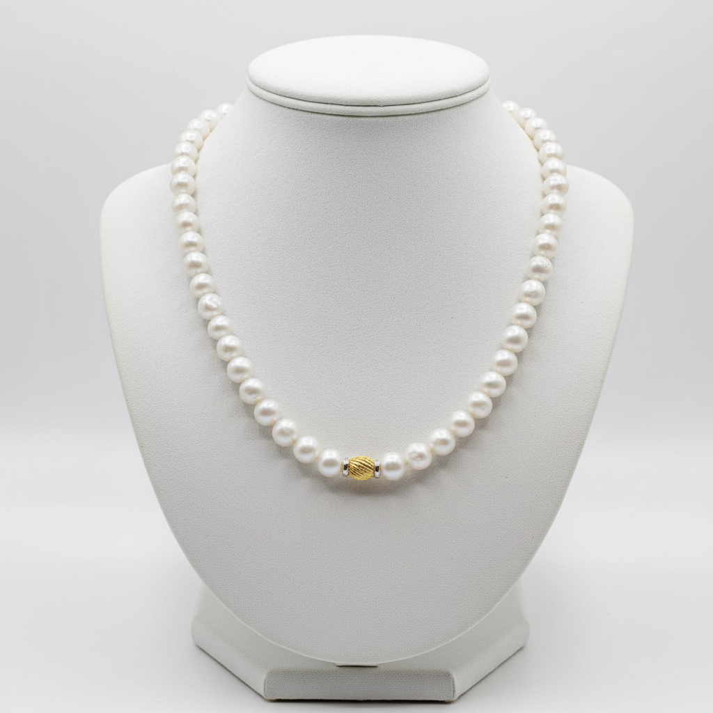 Necklace with potato shape pearls with 14k gold closure, one of a kind closure (PE-92)