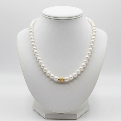 Necklace with potato shape pearls with 14k gold closure, one of a kind closure (PE-92)