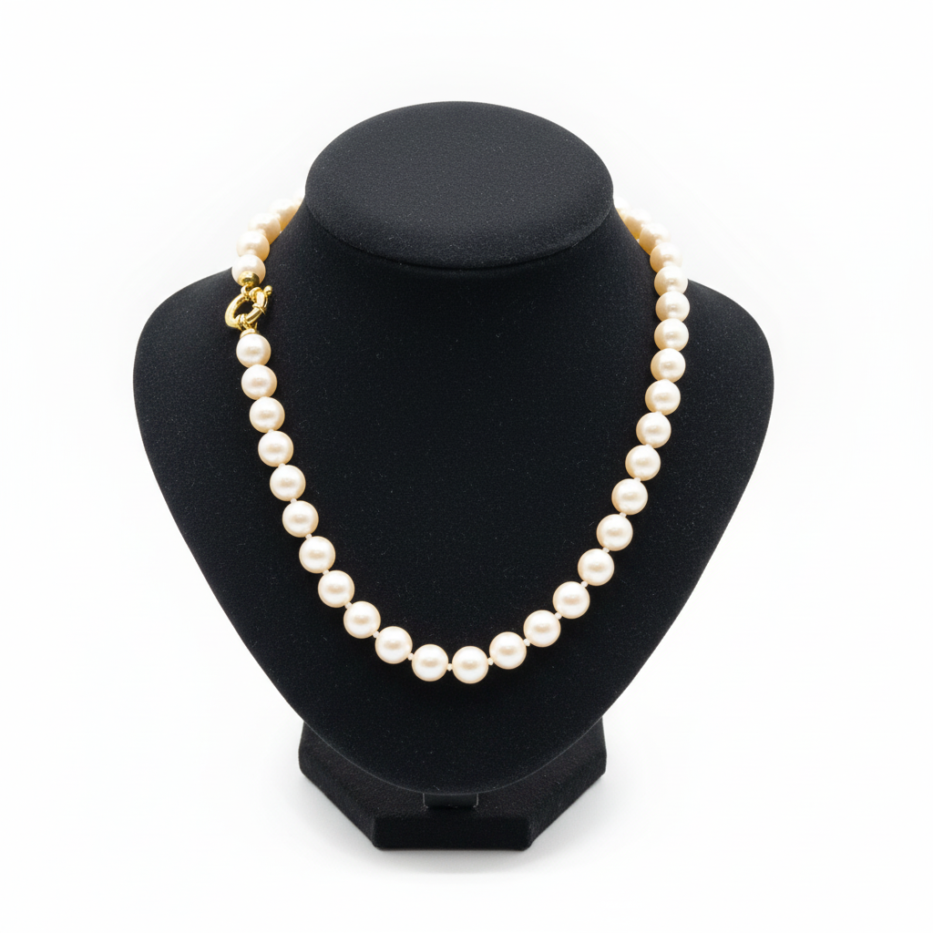 Necklace with white pearls and 18k gold closure (PE-95)