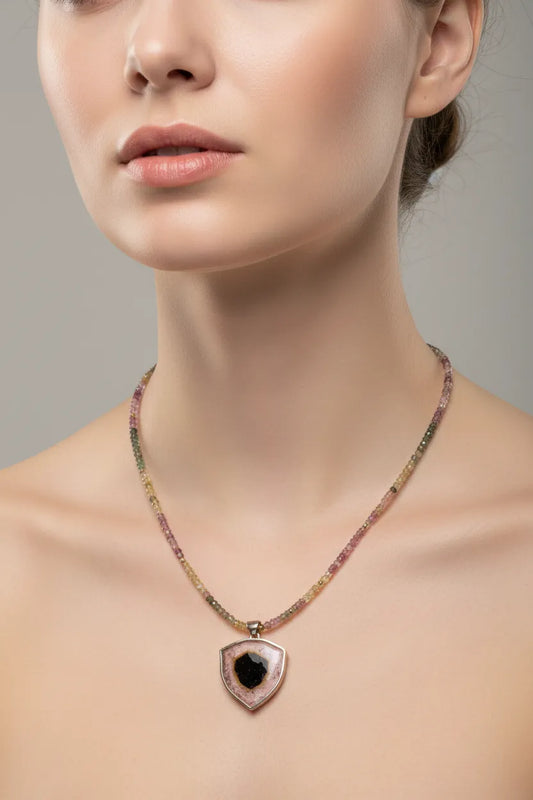 Pendant in 18k gold and multi color tourmalines