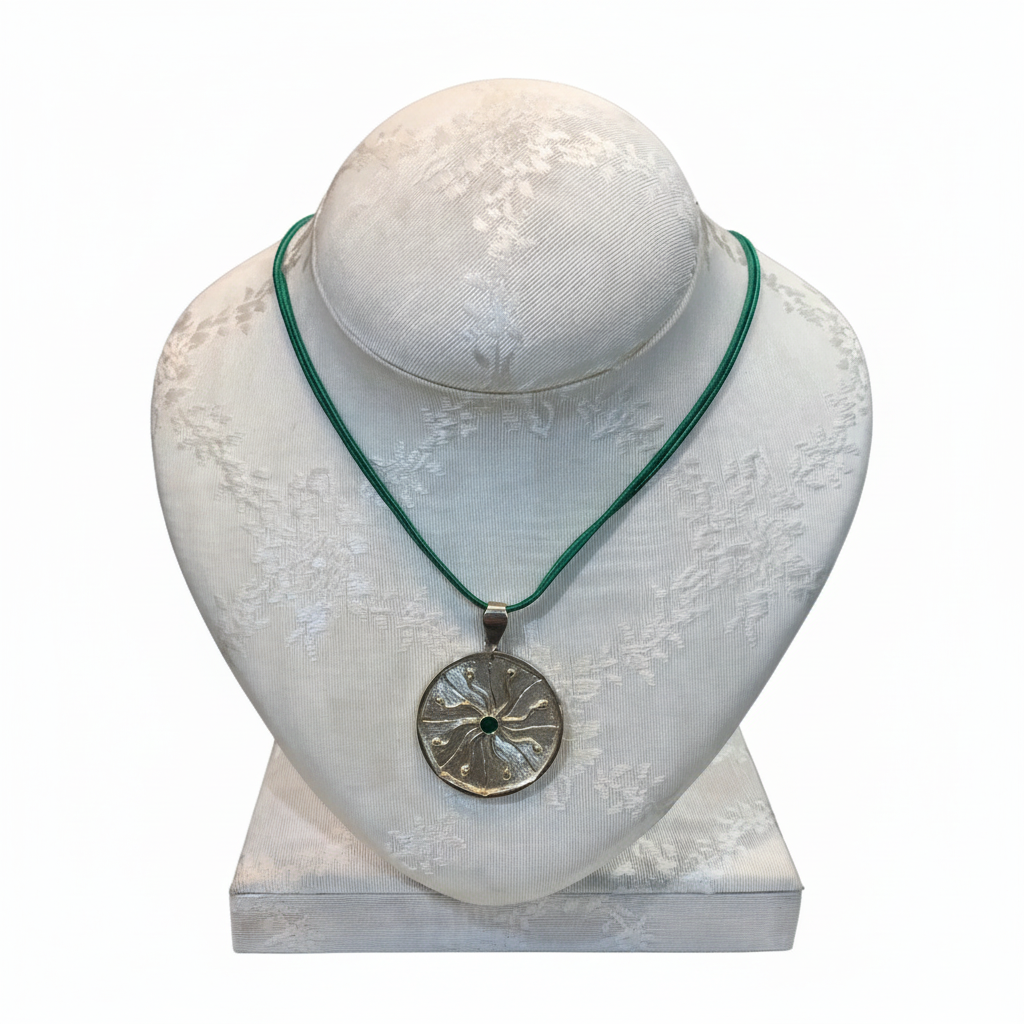 Pendant in Sterling Silver and 14k Gold with a green round stone (PE-75)