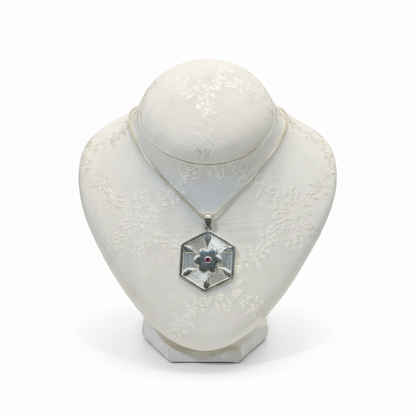Pendant in Sterling Silver and 14k Gold with a round ruby stone (PE-76)