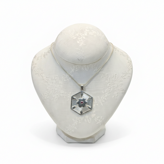 Pendant in Sterling Silver and 14k Gold with a round ruby stone (PE-76)