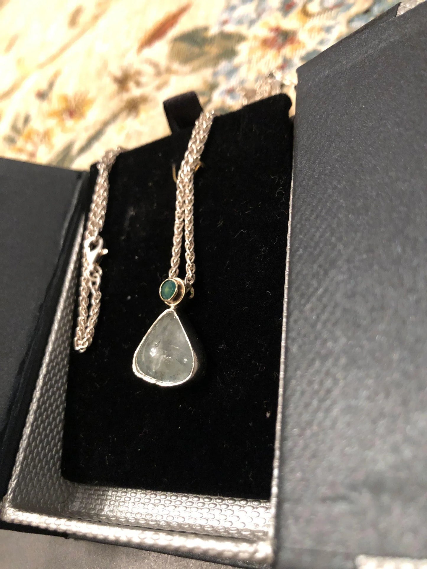 Pendant in Sterling silver with Emerald Fluorite and Aqua Marine