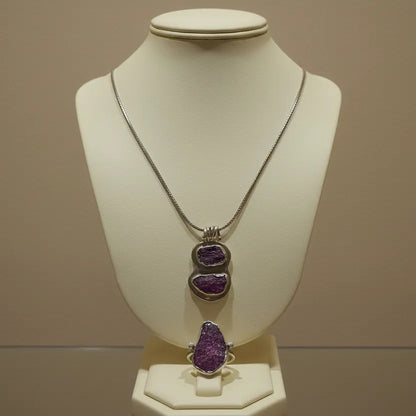 Pendant in sterling silver with Raw Purple Diopside and old chain