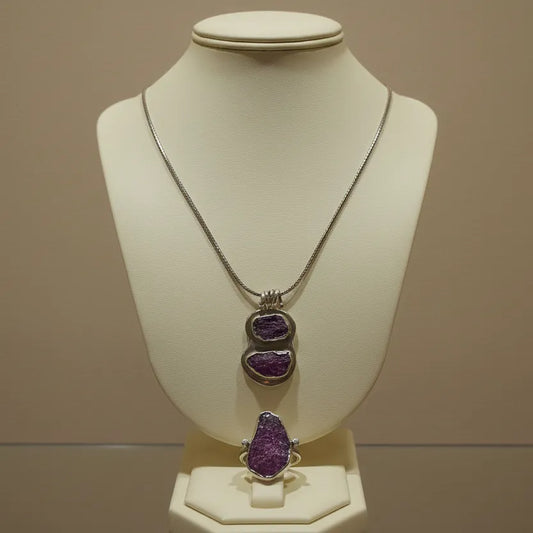 Pendant in sterling silver with Raw Purple Diopside and old chain