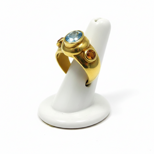 Ring in 14k Gold with bleu topaz and citrine (B-32)