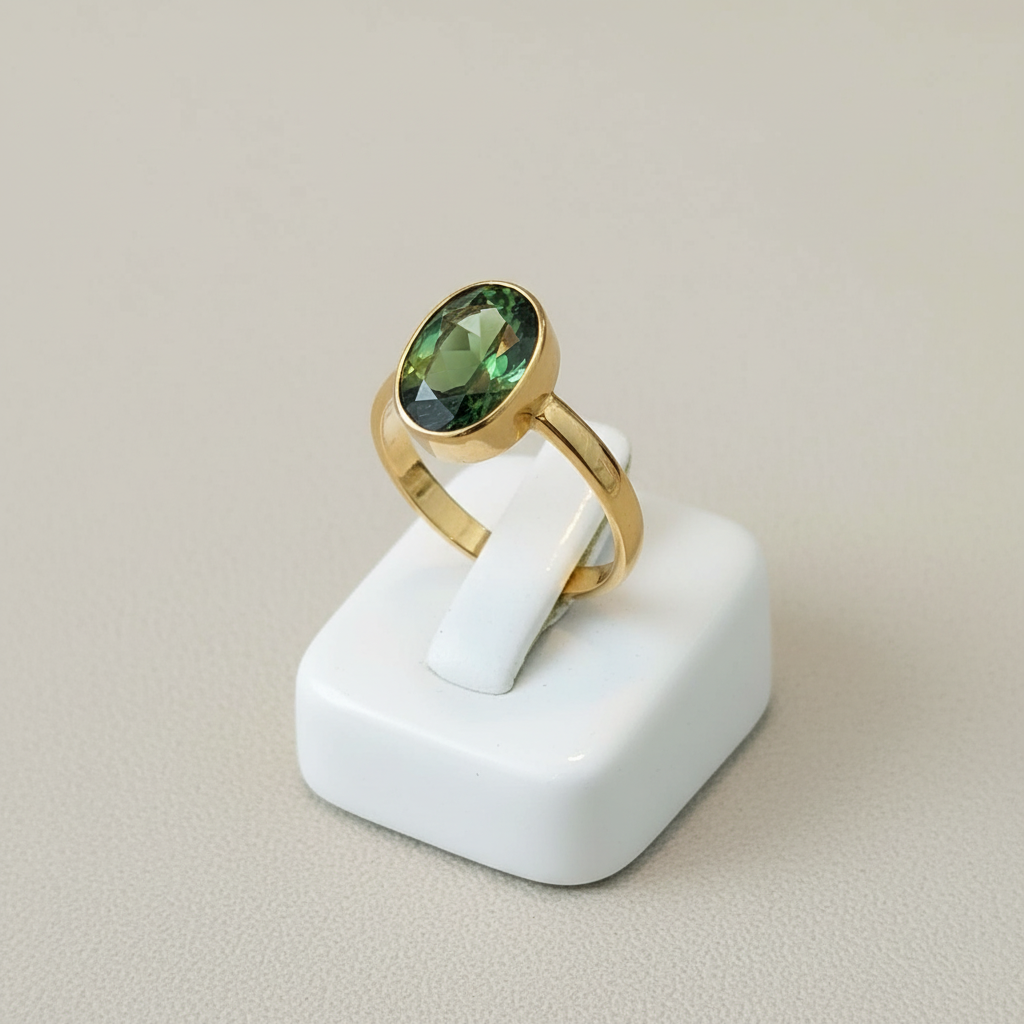 Ring in 14k gold with a green tourmaline (B-117)