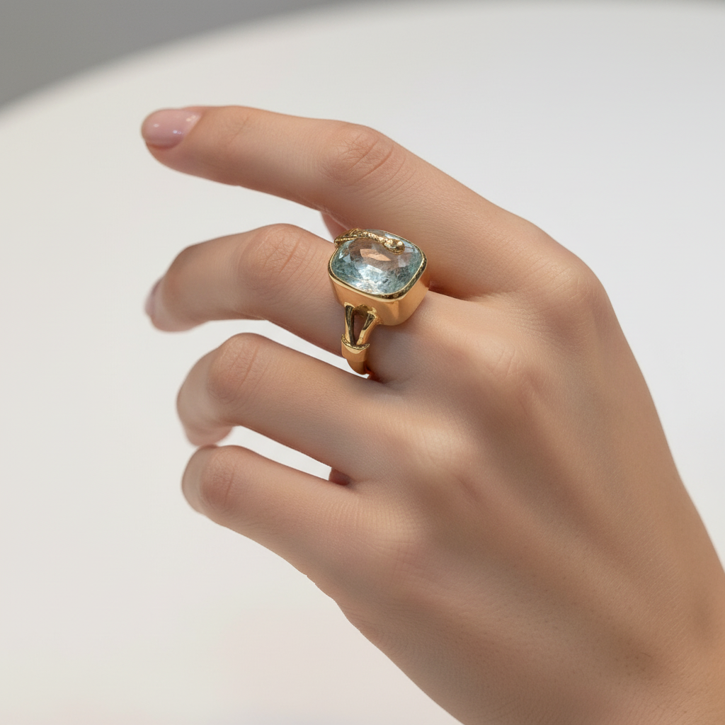 Ring in 18k Gold with Aquamarine (B-39)