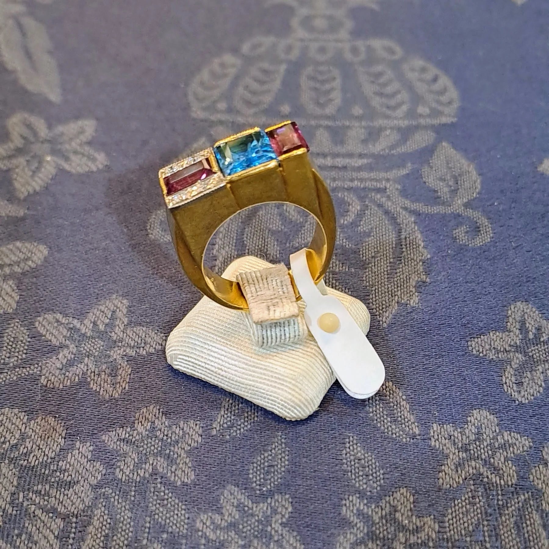 Ring in 18k Gold with Bleu Topaz 35c Tourmalines 35c and Brilliants 0.05 c. (B-72) - Dinos-Virginia