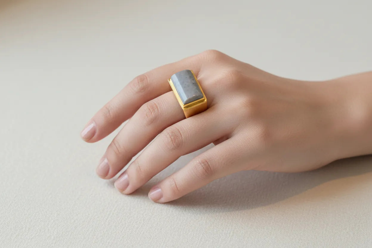 Ring in 18k Gold with a Blue Coral (Acozi) one of a kind, Fine Ring, Handmade Ring, Greek Jewelry