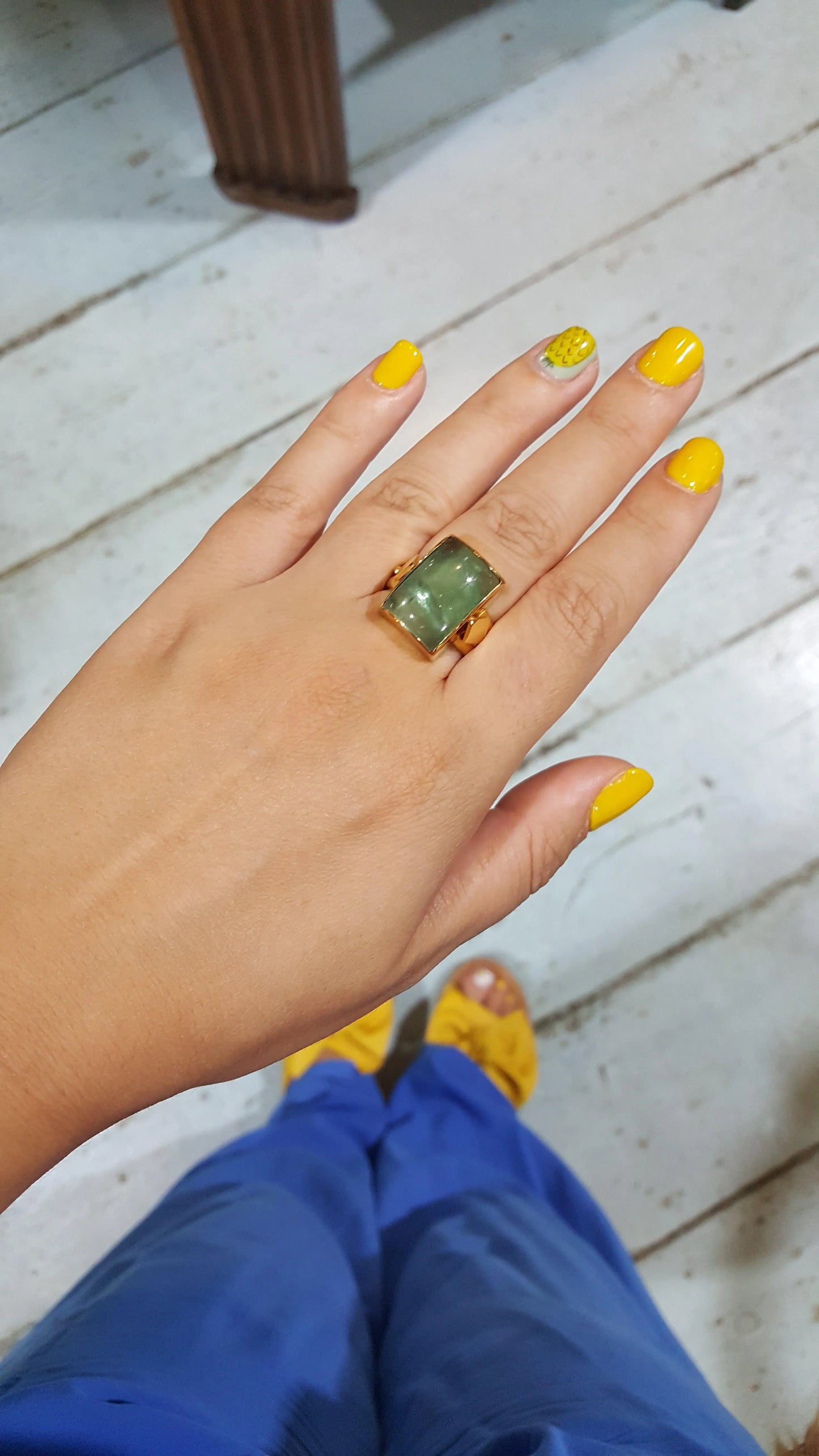 Ring in 18k Gold with a Fluorite Cabochon (B-94) - Dinos-Virginia