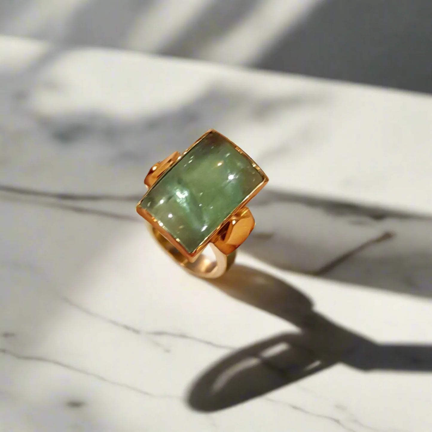Ring in 18k Gold with a Fluorite Cabochon (B-94) - Dinos-Virginia