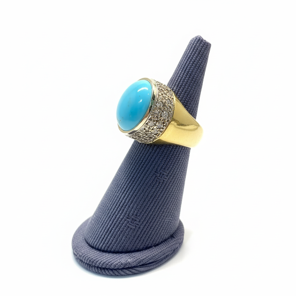 Ring in 18k Gold with an oval Arizona turquoise, Fine Ring, Handmade Ring, Greek Jewelry (B-77)