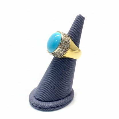 Ring in 18k Gold with an oval Arizona turquoise, Fine Ring, Handmade Ring, Greek Jewelry (B-77)