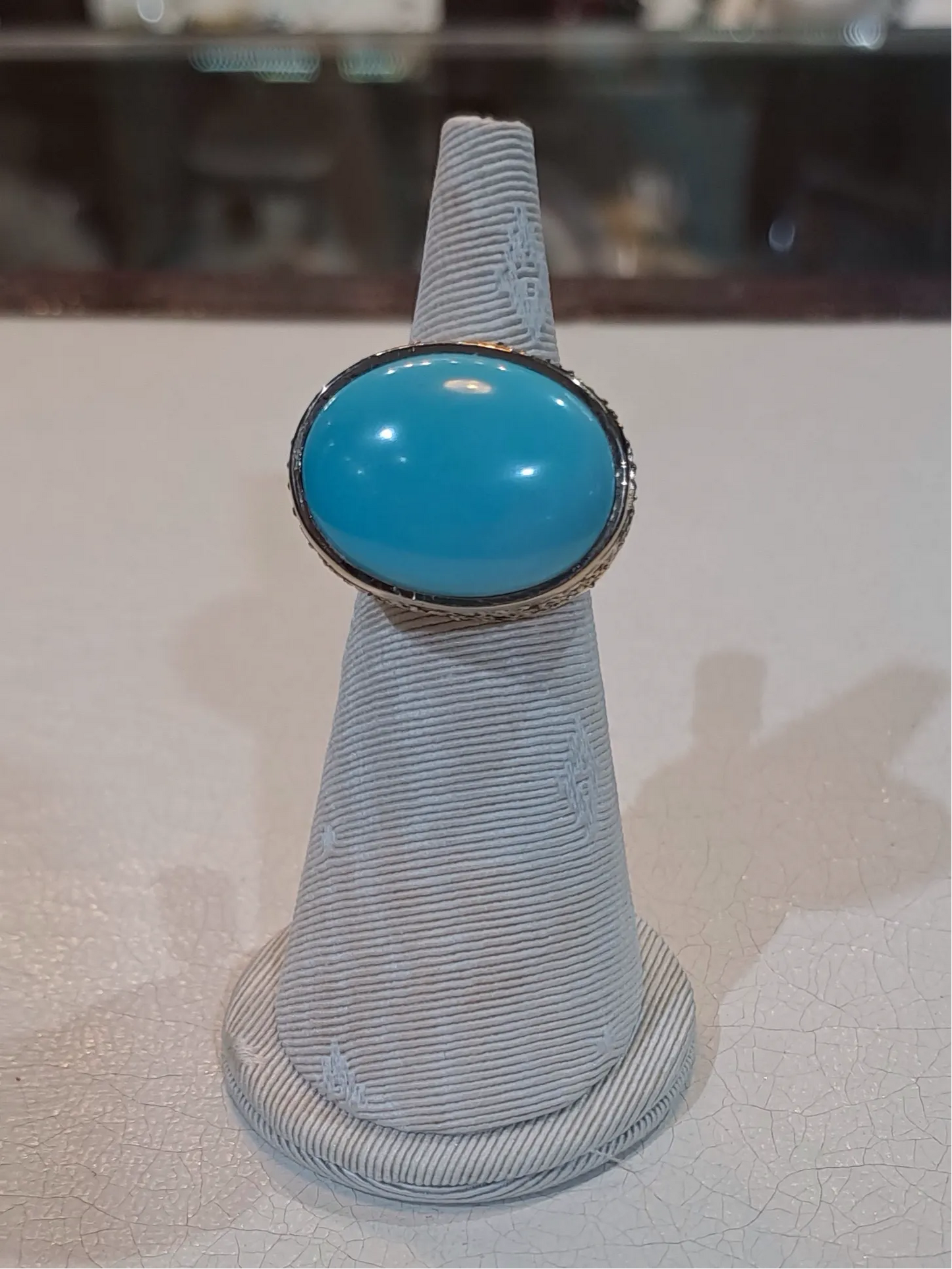Ring in 18k Gold with an oval Arizona turquoise, Fine Ring, Handmade Ring, Greek Jewelry