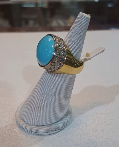 Ring in 18k Gold with an oval Arizona turquoise, Fine Ring, Handmade Ring, Greek Jewelry