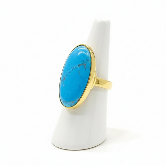 Ring in 18k Gold with an oval Arizona turquoise, Fine Ring, Handmade Ring, Greek Jewelry (B-78)