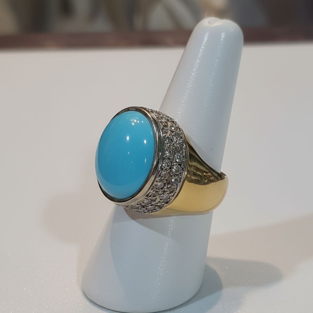Ring in 18k Gold with an oval Arizona turquoise, Fine Ring, Handmade Ring, Greek Jewelry (B-77)