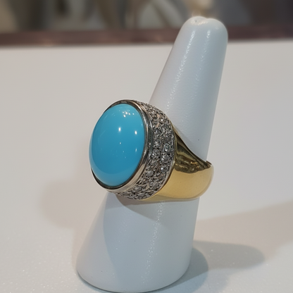 Ring in 18k Gold with an oval Arizona turquoise, Fine Ring, Handmade Ring, Greek Jewelry (B-77)