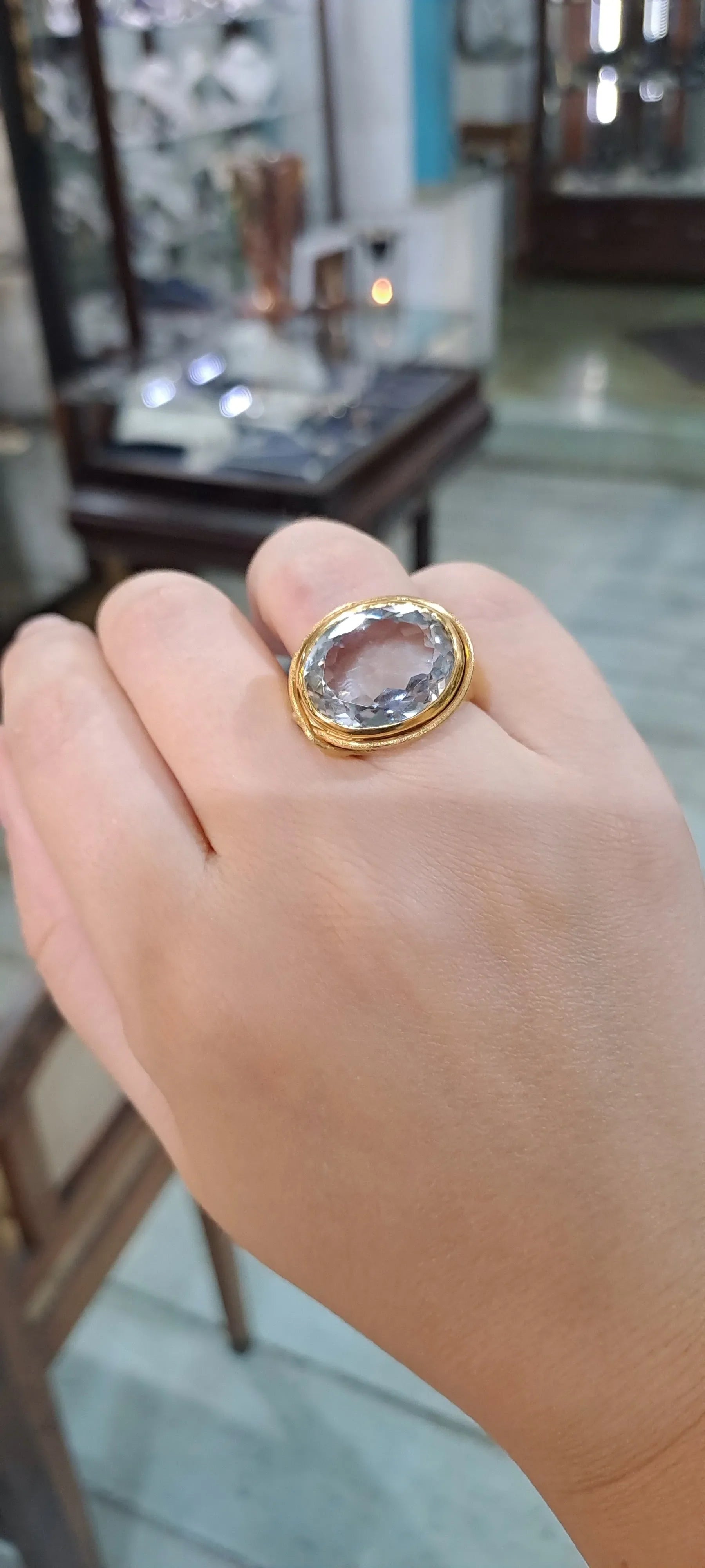 Ring in 18k Gold with selenite 7 c. stone (B-55) - Dinos-Virginia
