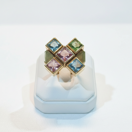 Ring in 18k gold and tourmalines multi color (B-112)