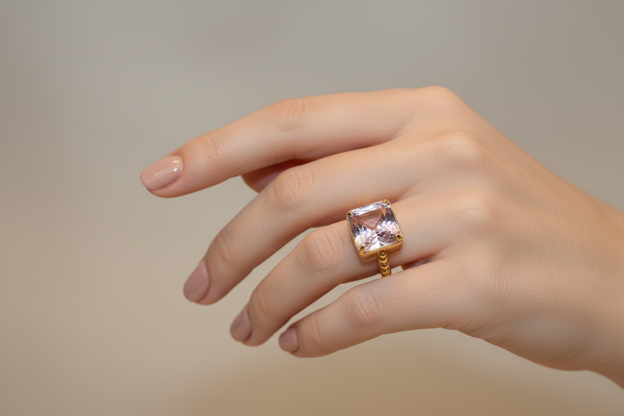 Ring in 18k gold with Kunzite stone (B-109)
