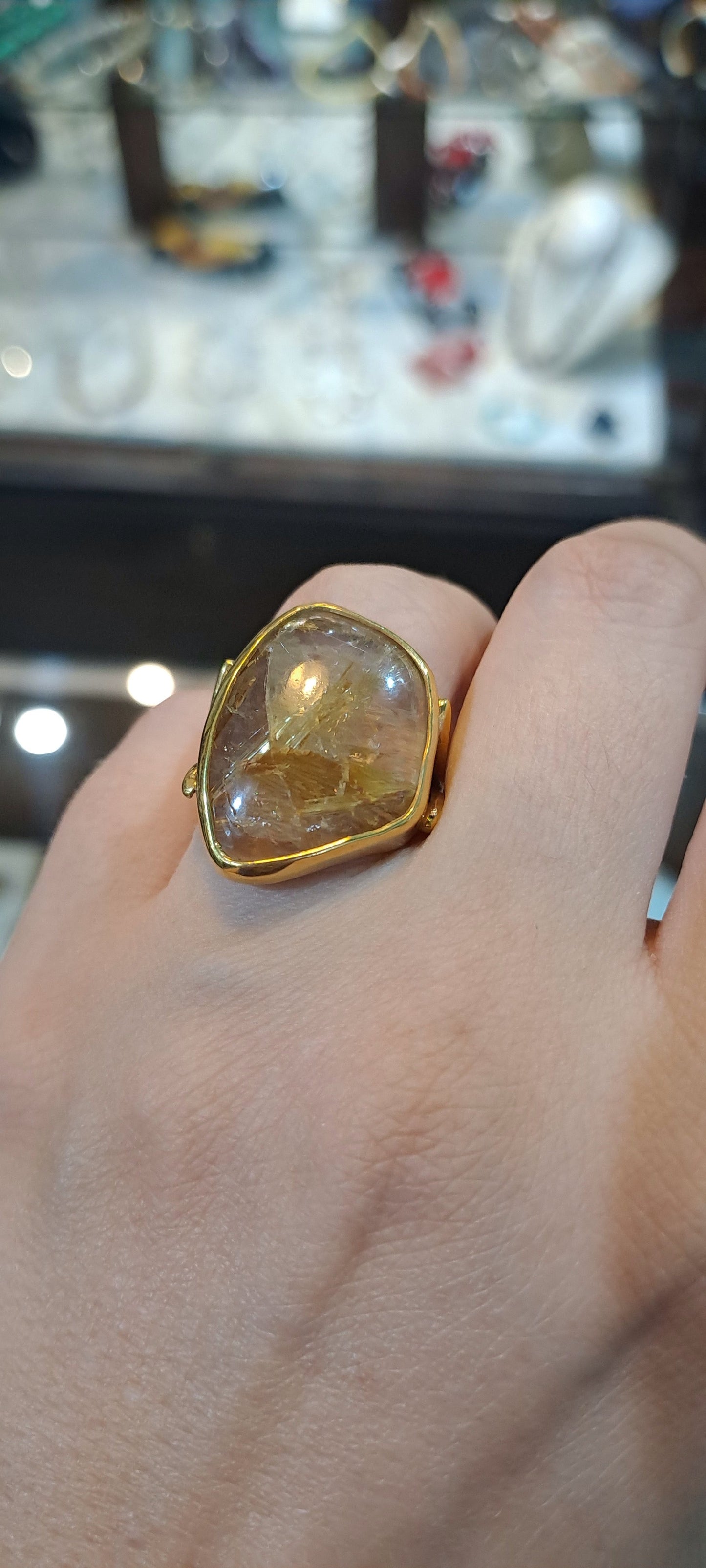 Ring in 18k gold with a Rutile Quartz stone (B-108) - Dinos-Virginia