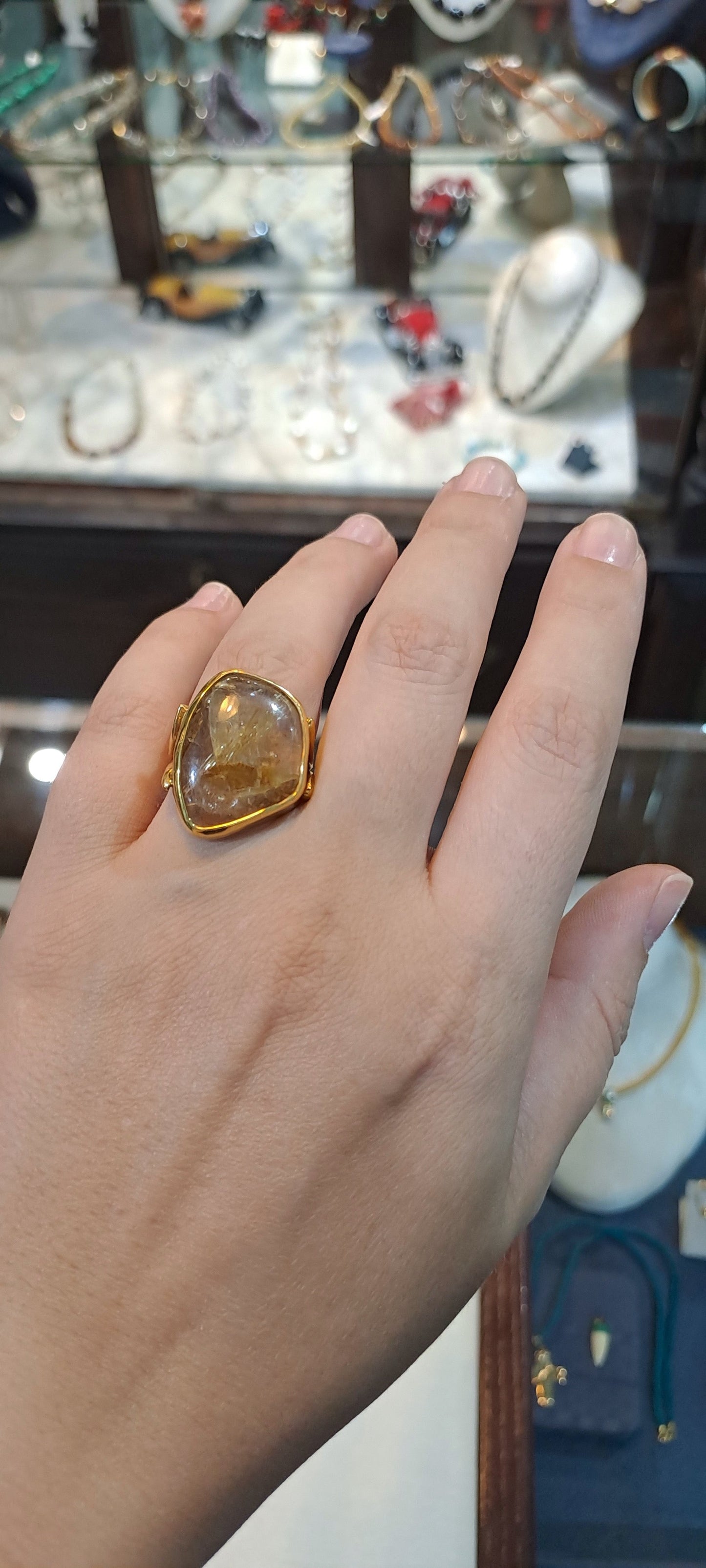 Ring in 18k gold with a Rutile Quartz stone (B-108) - Dinos-Virginia